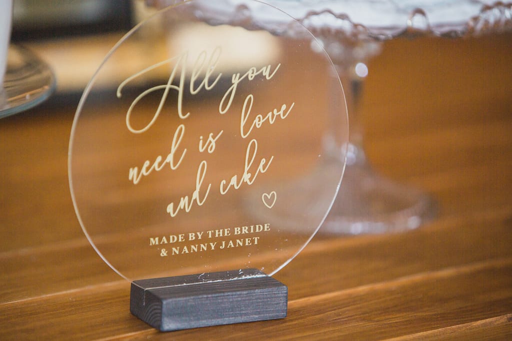 perspex all you need is love Elmore court wedding