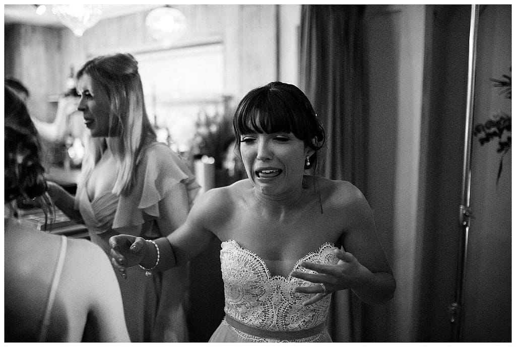 bride making face on shot frogmill cotswold wedding photographer
