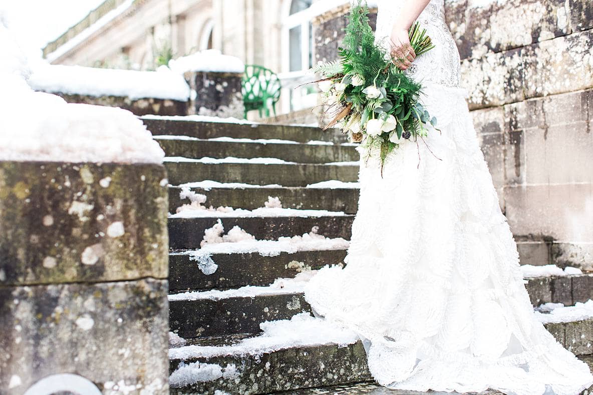 bride in winter at Cowley Manor