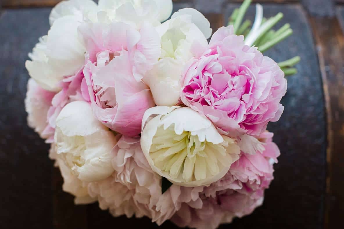 pink and white peonies wedding bouquet gloucestershire wedding photographers 