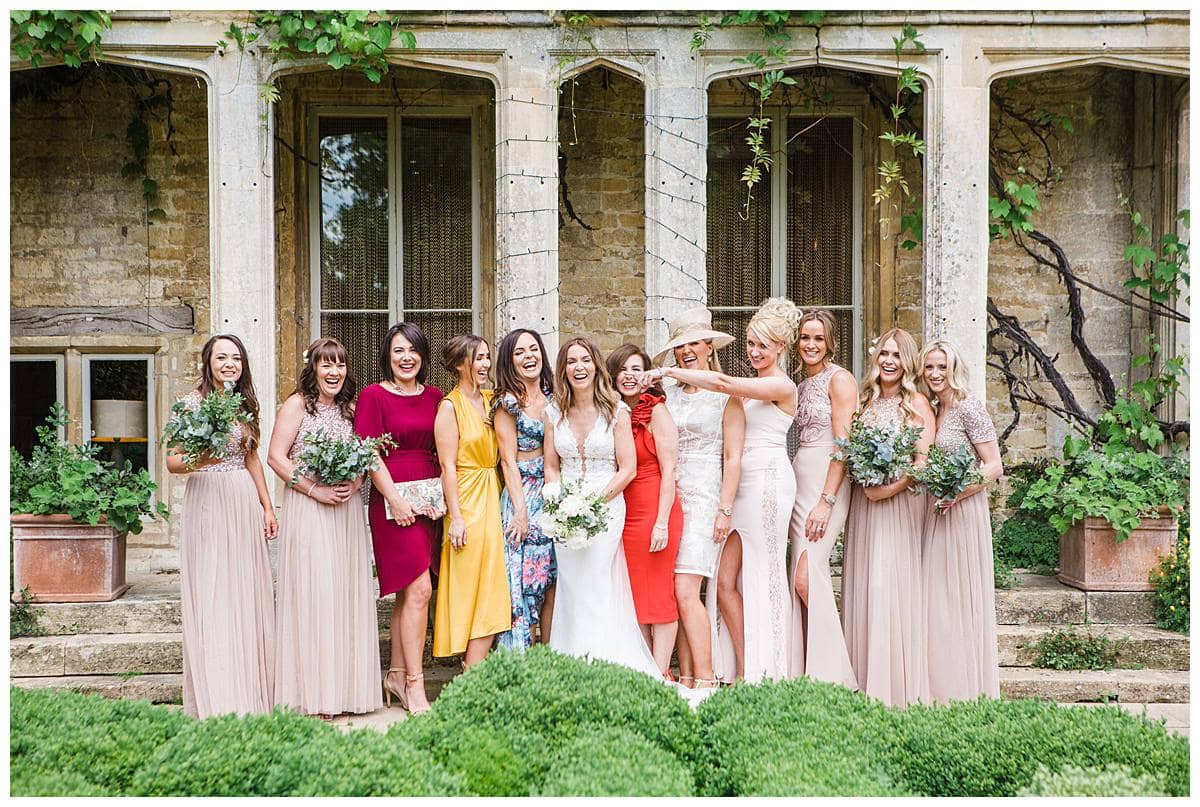 hen do party posing for gloucestershire wedding photographer at Barnsley House 