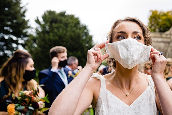 bride and facemask micro wedding photographer gloucestershire