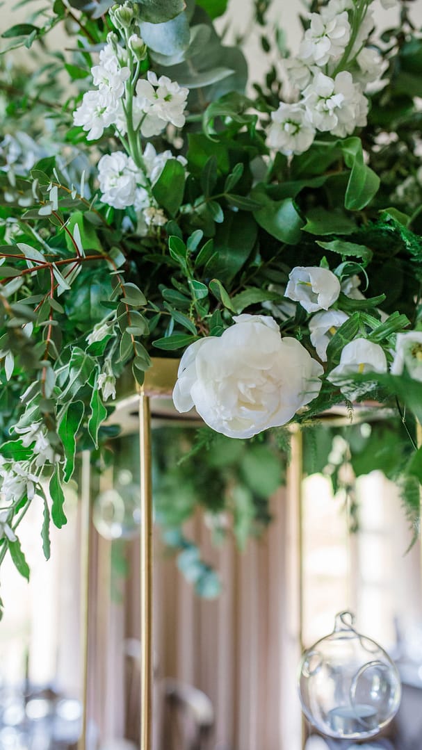 white and green flowers intimate wedding tables gloucestershire photographer