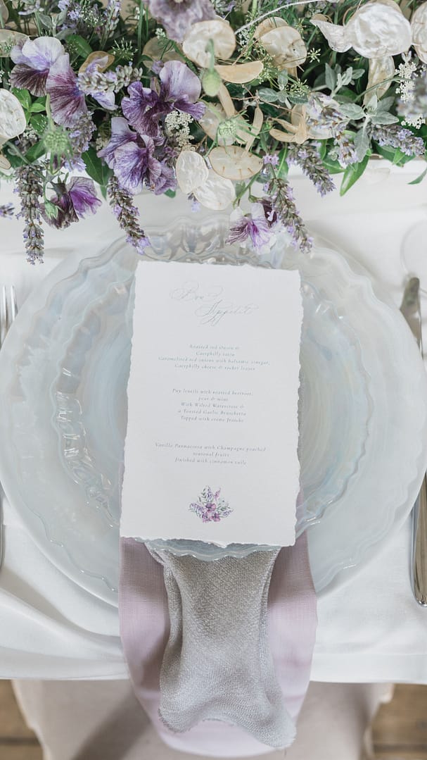 lavender wedding place setting