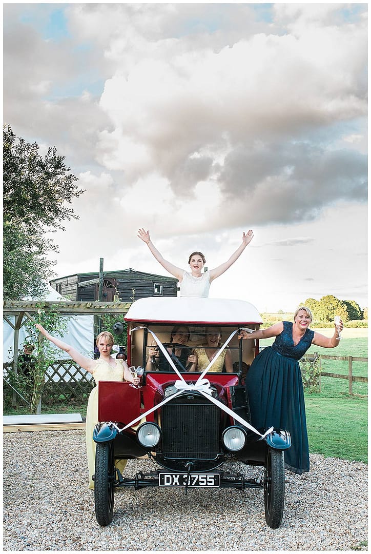 old car and bridal party gloucestershire wedding photography